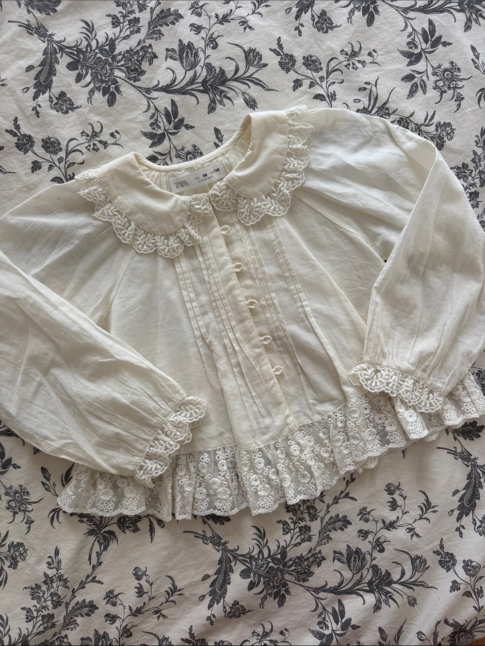Zara White/cream Lace-Trim Button Front Blouse